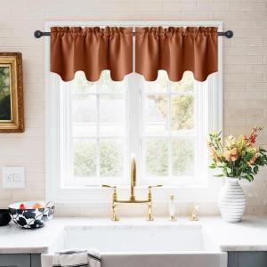 imageNICETOWN Blackout Tiers Window Valances  52 by 18 inches Blackout Curtains Pole Pocket KitchenBathroomLiving RoomBoys Bedroom Scalloped Valances Navy Blue 1 PairBurnt Orange