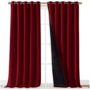 imageNICETOWN Cold Blocking 100 Blackout Curtains Durable and Soft Black Lined Blackout Drapes Energy Saving Long Panels for Patio Sliding Glass Door Burgundy 70inch x 108 inches 2 PCs