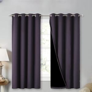 imageNICETOWN Extra Long Truly Blackout Drapes for Hall and Villa 46quot Width Each Panel 45quot Length Greyish Purple 2 Pieces 100 Blackout Window Curtain Panels with Black Lined for Night Shift Worker