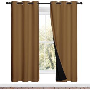 imageNICETOWN Full Shade Curtain Panels 37quot Wide x 70quot Long Gold Brown Pair of Thermal Insulated ampamp Energy Efficiency Blackout Drapes for Living Room Lined Silky Performance Window Dressing