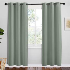 imageNICETOWN Greyish Green Room Darkening Curtains for Kitchen Set of 2 42 inches Wide by 78 inches Long Window Treatment Thermal Insulated Solid Grommet Room Darkening CurtainsDrapes for Bedroom