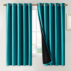 imageNICETOWN Peacock Teal 100 Blackout Lined Curtains 2 Thick Layers Completely Blackout Window Treatment Thermal Insulated Drapes for KitchenBedroom 1 Pair 70quot Width x 63quot Length Each Panel