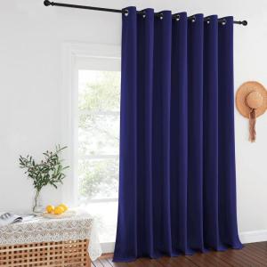imageNICETOWN Wide Sliding Door Curtains  Thermal Insulated Drapes Blackout Window Curtain Privacy Blind for Living Room ampamp Bedroom Dark Blue W100 x L108 inches