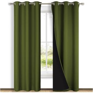imageNICETOWN Blackout Curtains 84 inches Long 2 Pieces 42quot Wide Each Panel Olive Green Full Light Blocking Drapes with Black Liner for Nursery Thermal Insulated Draperies for Hall Villa