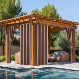 imageNICETOWN Fade Resistant Outdoor Curtains for Patio Waterproof Lightfastness Grade 4 Longlasting Outside Drapes for Porch Gazebo Sun Blocking ampamp Privacy Blackout Shades 2 Panels Tan W52 x L96 inTan