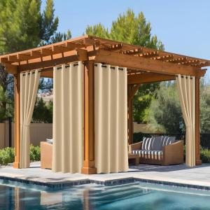 imageNICETOWN Fade Resistant Outdoor Curtains for Patio Waterproof Lightfastness Grade 4 Longlasting Outside Drapes for Porch Gazebo Sun Blocking ampamp Privacy Blackout Shades 2 Panels Tan W52 x L96 inBiscotti Beige