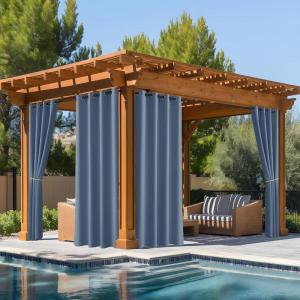 imageNICETOWN Fade Resistant Outdoor Curtains for Patio Waterproof Lightfastness Grade 4 Longlasting Outside Drapes for Porch Gazebo Sun Blocking ampamp Privacy Blackout Shades 2 Panels Tan W52 x L96 inStone Blue