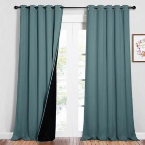 imageNICETOWN Full Shading Cold Blocking Curtains for Windows Super HeavyDuty Black Lined Blackout Curtains for Bedroom Privacy Assured Window Treatment Aqua Pack of 2 62 inches W x 95 inches L