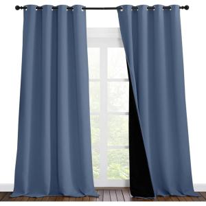imageNICETOWN Insulated 100 Blackout Curtains Noise Reducing Performance Drapes with Black Lining Full Light Blocking Draperies for Overnight Shift Worker Stone Blue 1 Pair 55 inches x 96 inches