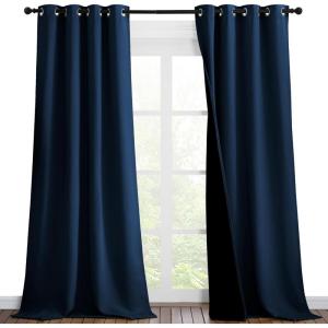 imageNICETOWN Moroccan Blue Full Shade Curtain Panels Pair of Thermal Insulated ampamp Energy Efficiency Blackout Drapes for Living Room Windows Lined Silky Performance Window Dressing 46quot Wide x 90quot Long