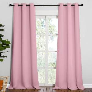 imageNICETOWN Patio Glass Door Blackout Curtains for BedroomLiving Room Privacy Panel Drapes for Dining Room and Guest Room Crystal Pink 42 inches Wide x 90 inches Long 1 Pair