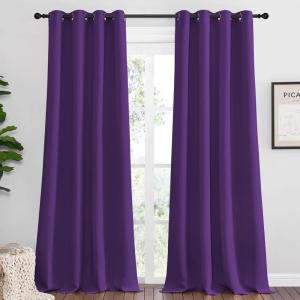 imageNICETOWN Purple Blackout Curtains 96 inches Long Niose Reducing and Thermal Insulated Room Darkening Curtains for Girls Bedroom Living Room Window Decoration 55 inches Wide 2 Panels
