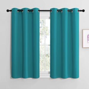 imageNICETOWN Room Darkening Curtains 50 inch Length 2 Panels Thermal Insulated Grommet Blackout Curtains for Modern Casual Elegant Bedroom Kids Room Theme Decoration Peacock Teal 2 Pieces W42