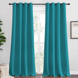 imageNICETOWN Room Darkening Curtains 96 inch Length 2 Panels Thermal Insulated Grommet Blackout Curtains for Modern Casual Elegant Bedroom Kids Room Theme Decoration Peacock Teal 2 Pieces W55