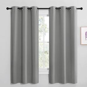 imageNICETOWN Thermal Insulated Grommet Blackout Curtains Kids Window Drape Panel for Nursery Privacy Short Curtains Silver Grey 2 Panels W42 x L68 Inch