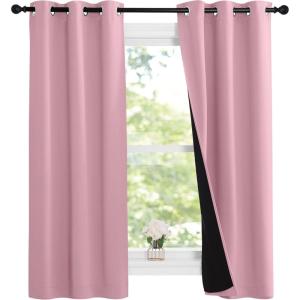 imageNICETOWN 100 Blackout Short Curtains with Black Liners 2 Panels 37quotW by 63quotL Crystal Pink Solid Thermal Insulated Full Blackout 2Layer Lined Drapes Energy Efficiency Window Drapes for Bedroom
