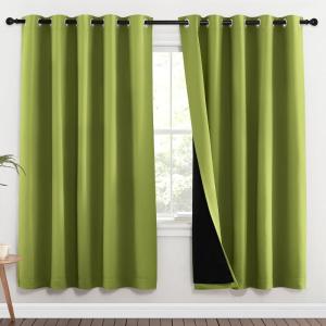 imageNICETOWN 100 Blackout Window Curtain Panels Fresh Green 2 Pieces 70inch Wide Per Panel Full Light Blocking Drapes with Black Liner for Nursery 72inch Drop Thermal Insulated Draperies