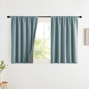 imageNICETOWN Cream Linen 100 Blackout Curtains 2 Panels Set 52 x 80 Inches Rod Pocket Style Thermal Insulated Room Darkening Drapes for Bedroom Living Room Nursery Modern Farmhouse DecorSkylark Blue