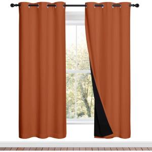 imageNICETOWN Full Shade Curtain Panels 37quot Wide x 70quot Long Burnt Orange Pair of Thermal Insulated ampamp Energy Efficiency Blackout Drapes for Living Room Lined Silky Performance Window Dressing