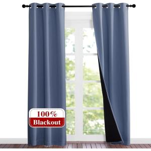 imageNICETOWN Full Shade Curtain Panels 84 inches Long Pair of Energy Smart ampamp Noise Blocking Out Blackout Drapes for Guest Room Window Thermal Insulated Lined Window Dressing Stone Blue 37x84