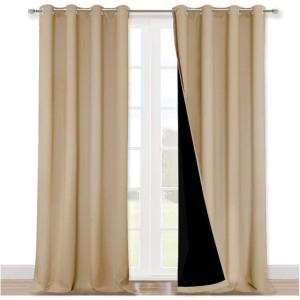 imageNICETOWN Full Shading Curtains 90 inches Long 2 Panels Set for Windows Super HeavyDuty Black Lined Blackout Curtains for Bedroom Privacy Assured Window Treatment Biscotti Beige 52 inches W