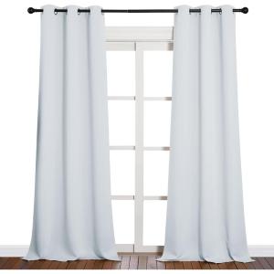 imageNICETOWN Room Darkening Long Curtains  Window Treatment Thermal Insulated Grommet Long Drapes for Living Room 2 Panels 42 by 90 Greyish White