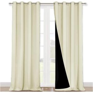 imageNICETOWN Thermal Insulated 100 Blackout Curtains Noise Reducing Performance Drapes with Black Lining Full Light Blocking Drapery Panels for Patio Beige 1 Pair 52 inches x 95 inches