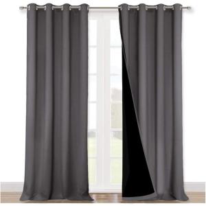 imageNICETOWN Total Shade Curtains and Draperies HeavyDuty Full Light Shading Drapes with Black Liner Backing for VillaHallDorm WindowGray Package of 2 52 inches Wide x 95 inches Long