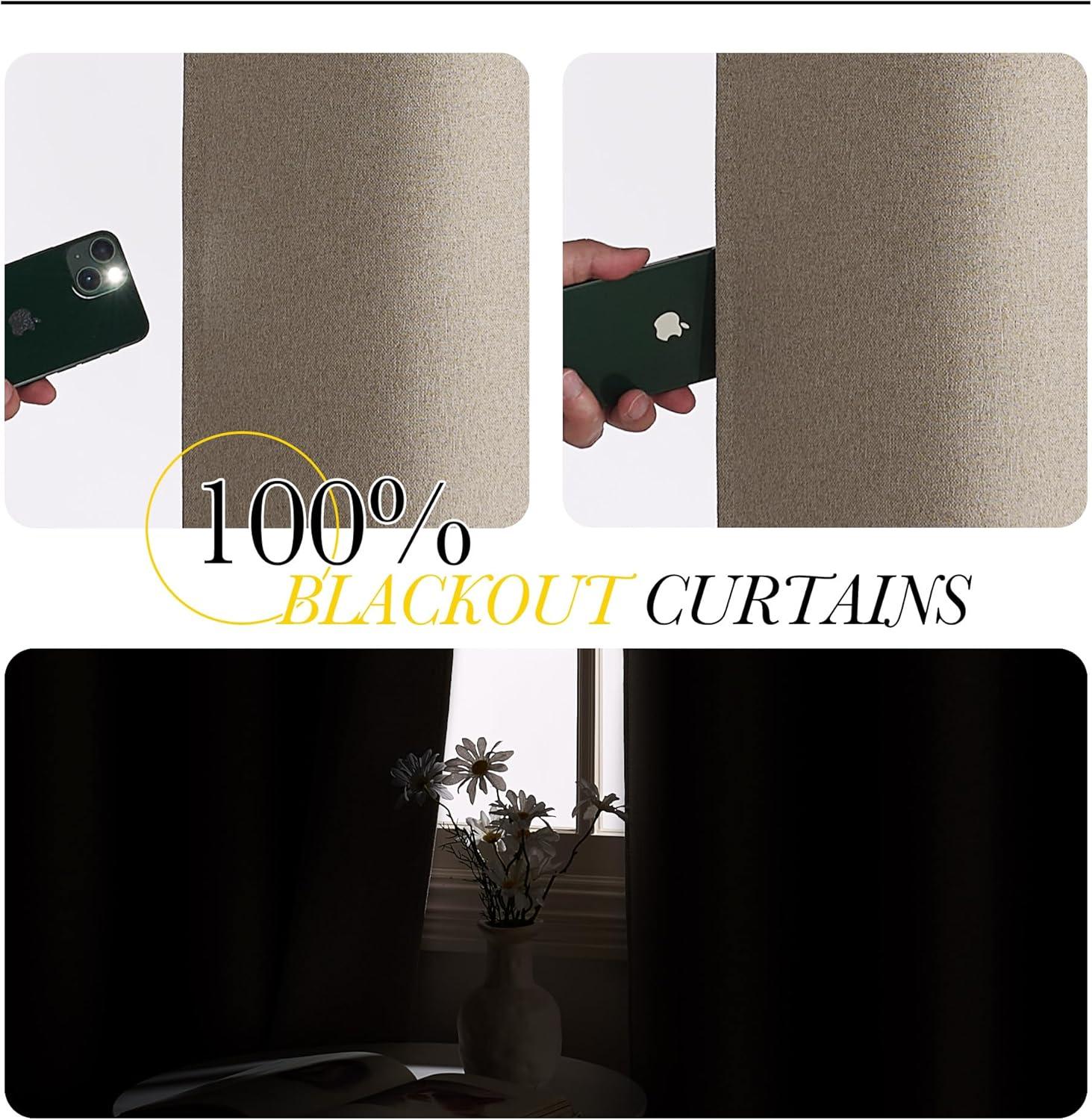 imageNICETOWN 100 Blackout Curtains for Bedroom W52 x L96 Pair Grey Crisp Faux Linen Thermal Insulated ampamp Energy Efficient Light Blocking Shield for Living Room Dining RoomTaupe