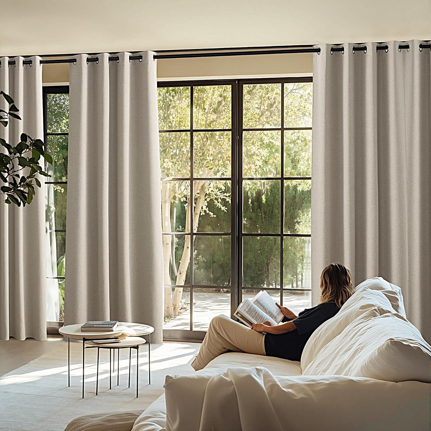 imageNICETOWN 100 Blackout Curtains for Bedroom W52 x L96 Pair Grey Crisp Faux Linen Thermal Insulated ampamp Energy Efficient Light Blocking Shield for Living Room Dining RoomNatural