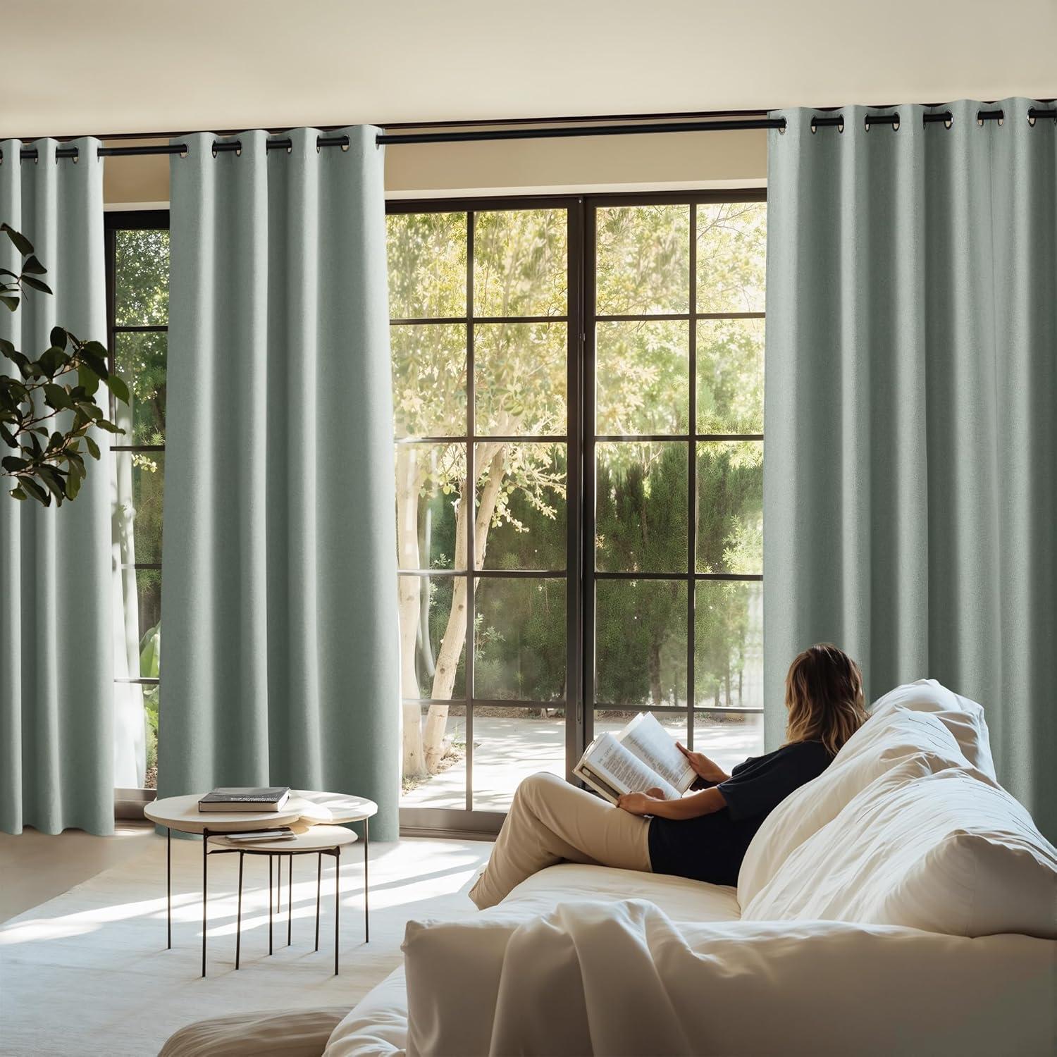imageNICETOWN 100 Blackout Curtains for Bedroom W52 x L96 Pair Grey Crisp Faux Linen Thermal Insulated ampamp Energy Efficient Light Blocking Shield for Living Room Dining RoomSage Green