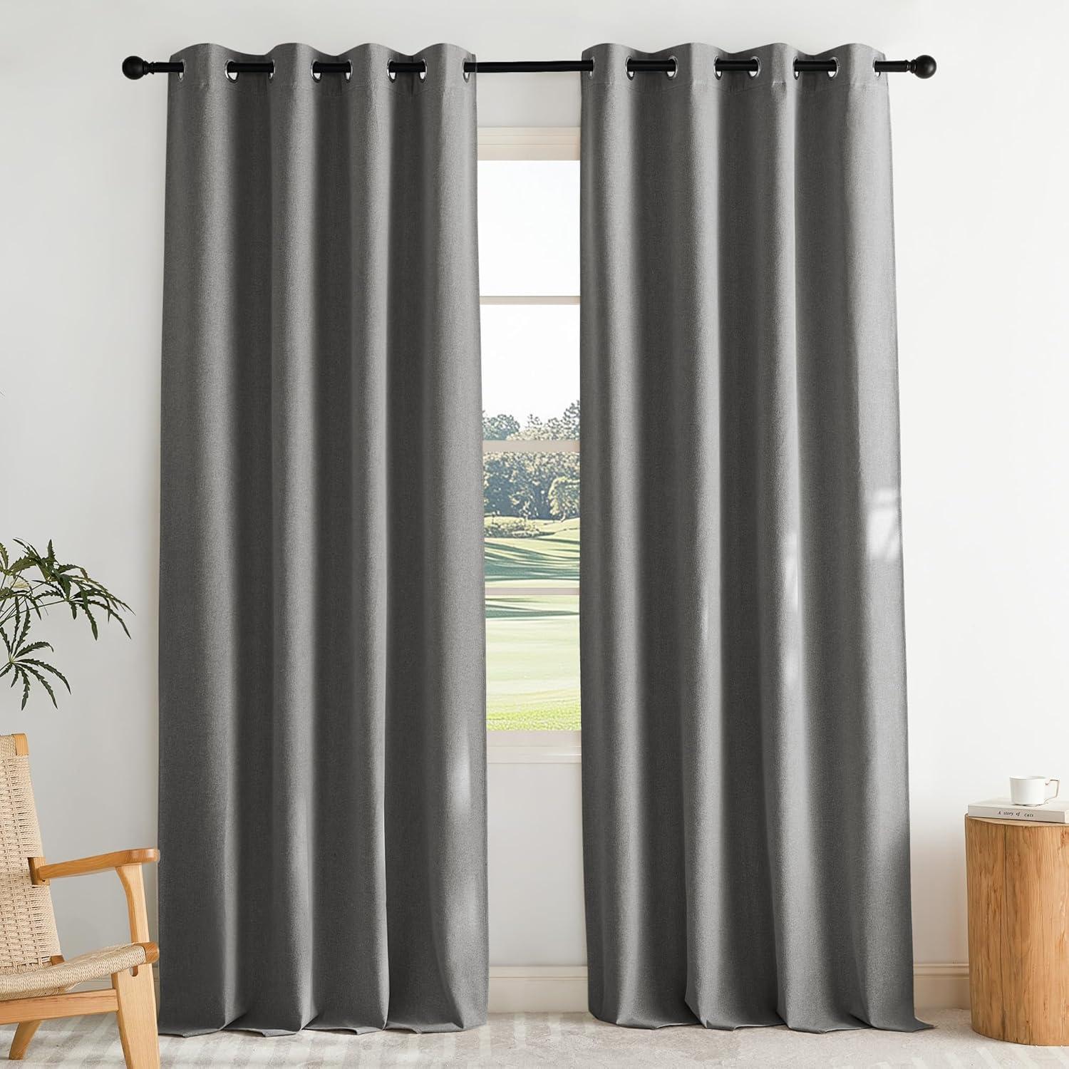 imageNICETOWN 100 Blackout Curtains for Bedroom W52 x L96 Pair Grey Crisp Faux Linen Thermal Insulated ampamp Energy Efficient Light Blocking Shield for Living Room Dining RoomGrey