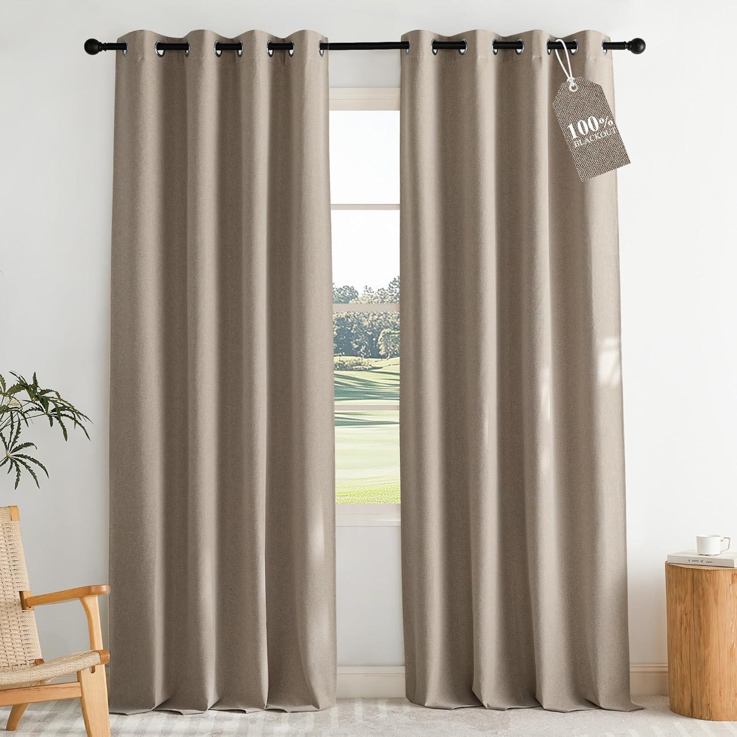 imageNICETOWN 100 Blackout Curtains for Bedroom W52 x L96 Pair Grey Crisp Faux Linen Thermal Insulated ampamp Energy Efficient Light Blocking Shield for Living Room Dining RoomTaupe