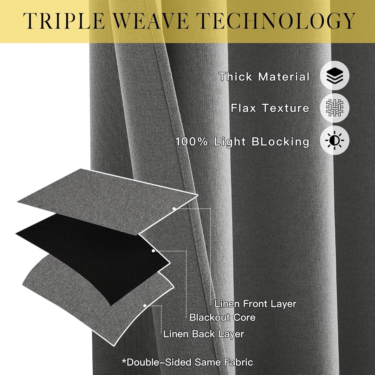 imageNICETOWN 100 Blackout Curtains for Bedroom W52 x L96 Pair Grey Crisp Faux Linen Thermal Insulated ampamp Energy Efficient Light Blocking Shield for Living Room Dining RoomGrey