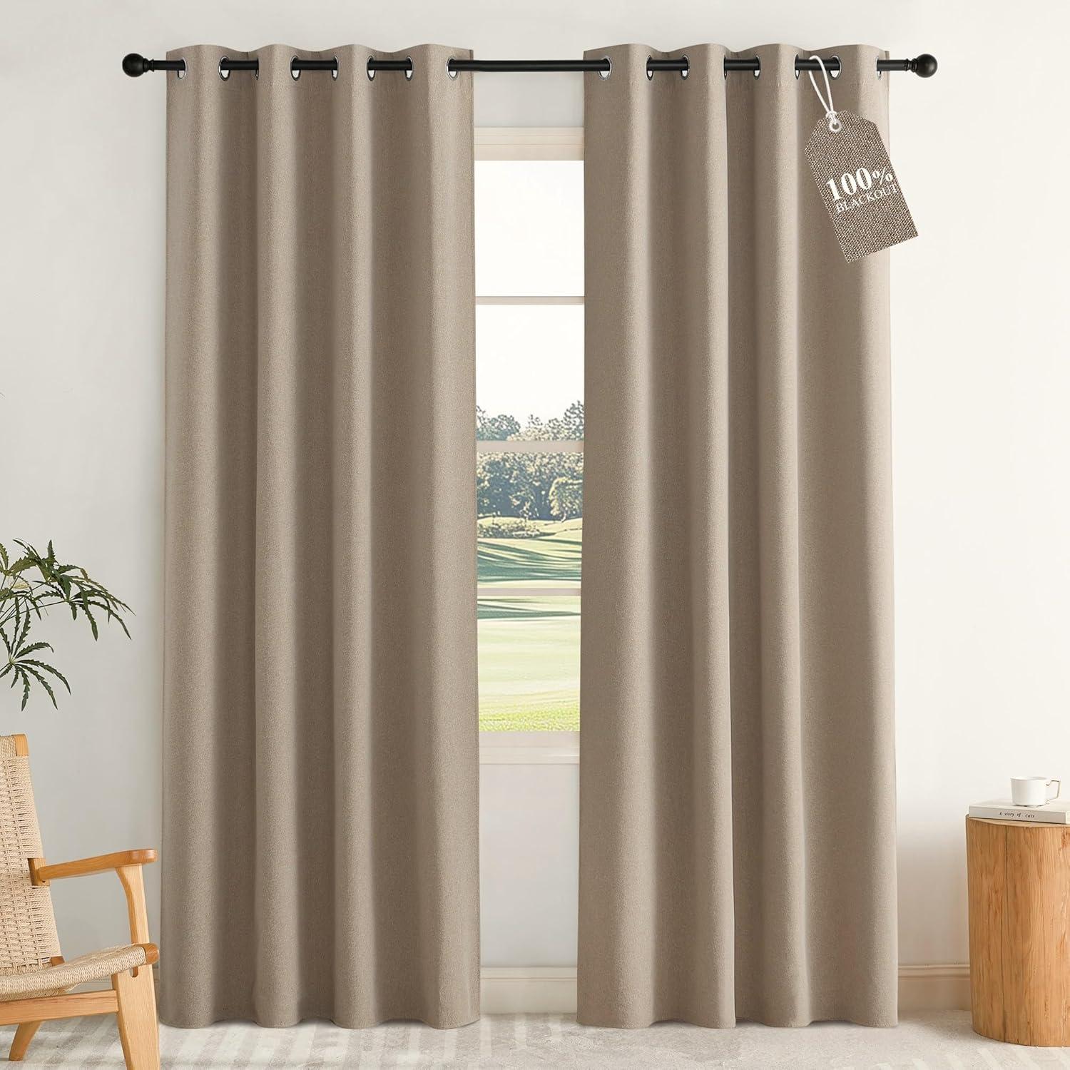 imageNICETOWN 100 Blackout Curtains for Bedroom W52 x L96 Pair Grey Crisp Faux Linen Thermal Insulated ampamp Energy Efficient Light Blocking Shield for Living Room Dining RoomTaupe