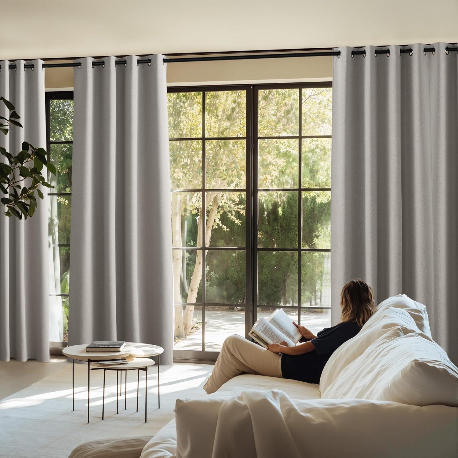 imageNICETOWN 100 Blackout Curtains for Bedroom W52 x L96 Pair Grey Crisp Faux Linen Thermal Insulated ampamp Energy Efficient Light Blocking Shield for Living Room Dining RoomSilver Grey