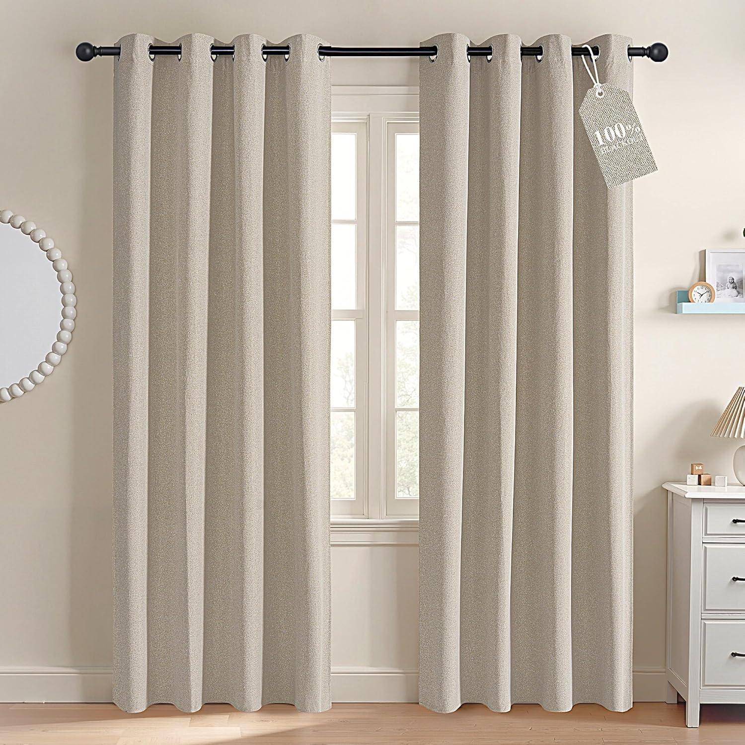 imageNICETOWN 100 Blackout Curtains for Bedroom W52 x L96 Pair Grey Crisp Faux Linen Thermal Insulated ampamp Energy Efficient Light Blocking Shield for Living Room Dining RoomNatural