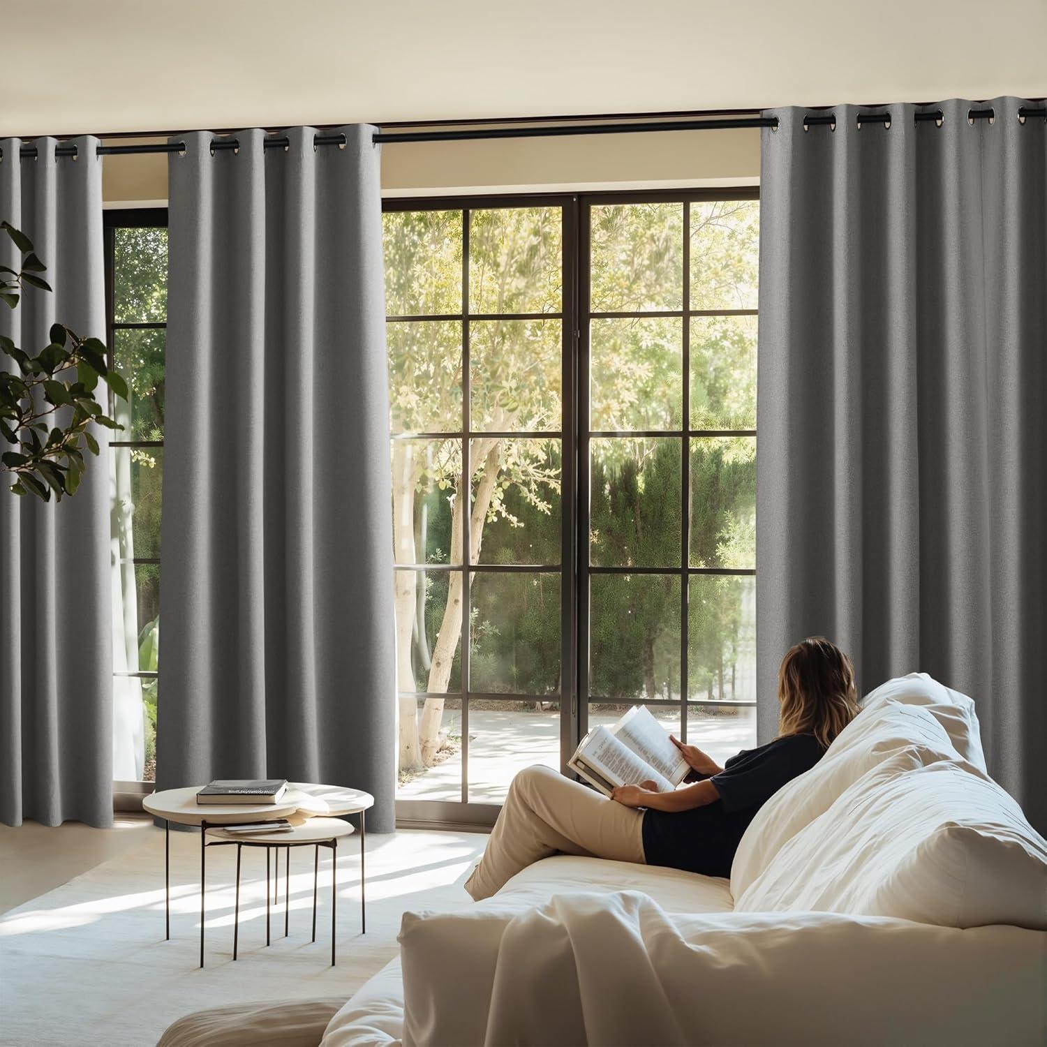 imageNICETOWN 100 Blackout Curtains for Bedroom W52 x L96 Pair Grey Crisp Faux Linen Thermal Insulated ampamp Energy Efficient Light Blocking Shield for Living Room Dining RoomGrey