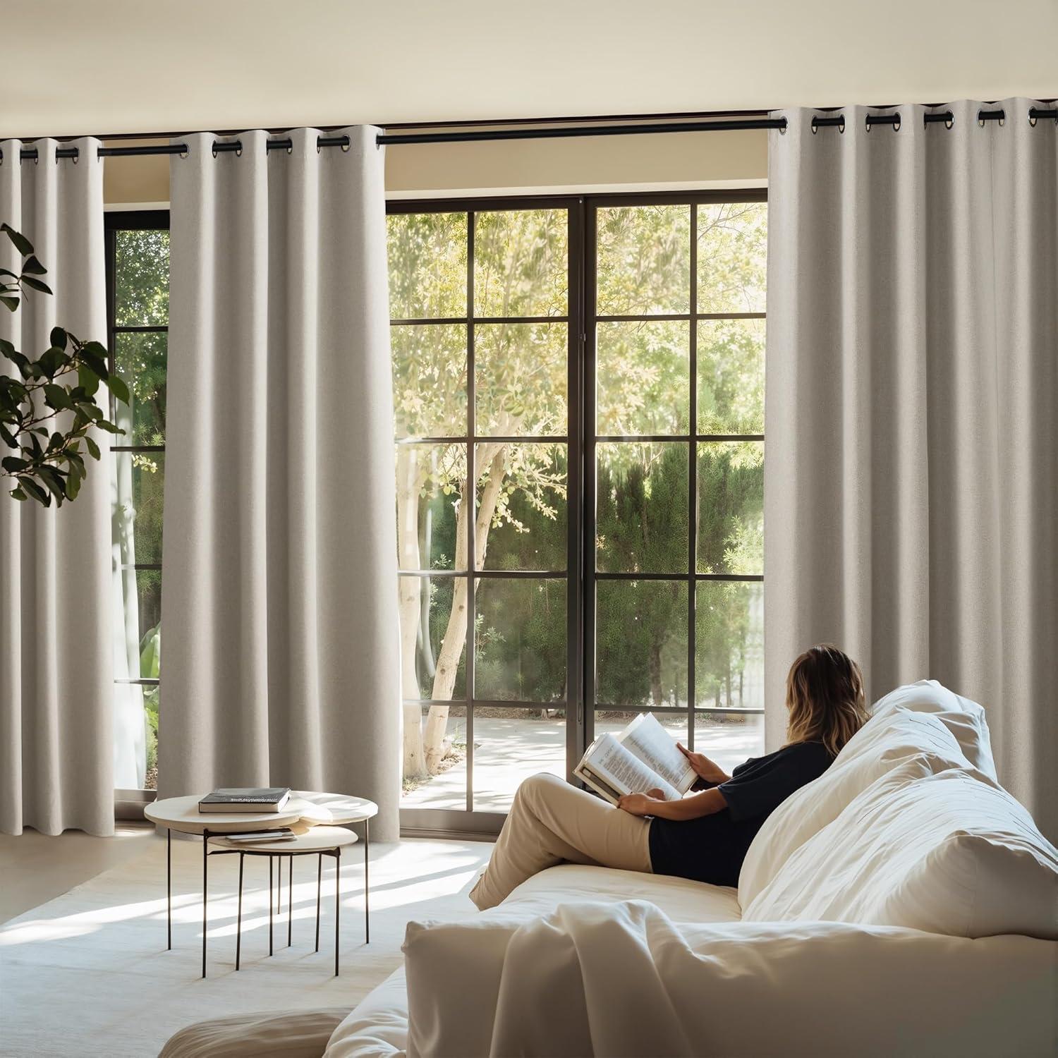 imageNICETOWN 100 Blackout Curtains for Bedroom W52 x L96 Pair Grey Crisp Faux Linen Thermal Insulated ampamp Energy Efficient Light Blocking Shield for Living Room Dining RoomNatural