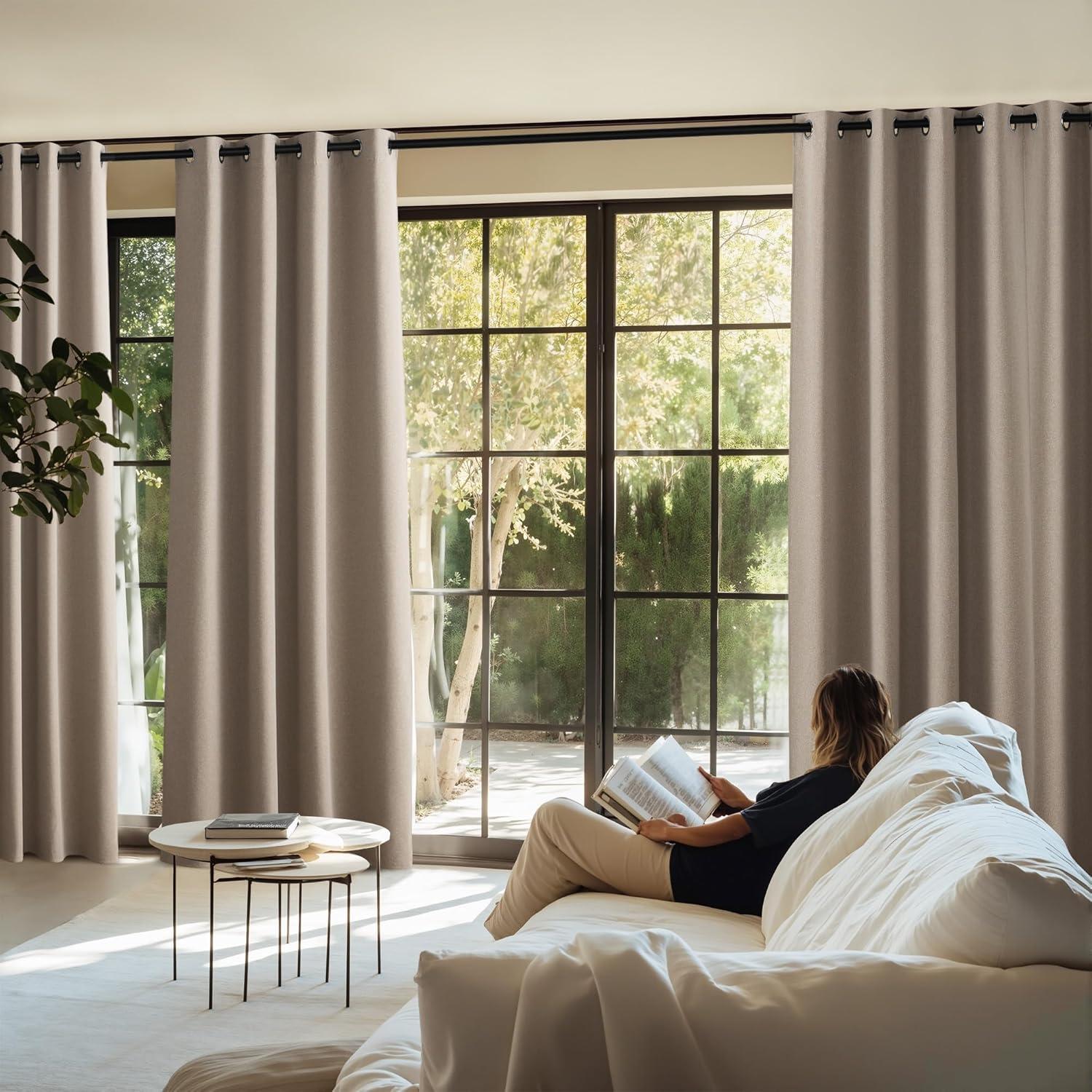 imageNICETOWN 100 Blackout Curtains for Bedroom W52 x L96 Pair Grey Crisp Faux Linen Thermal Insulated ampamp Energy Efficient Light Blocking Shield for Living Room Dining RoomTaupe