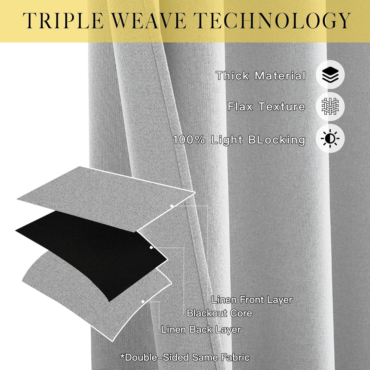 imageNICETOWN 100 Blackout Curtains for Bedroom W52 x L96 Pair Grey Crisp Faux Linen Thermal Insulated ampamp Energy Efficient Light Blocking Shield for Living Room Dining RoomGreyish White