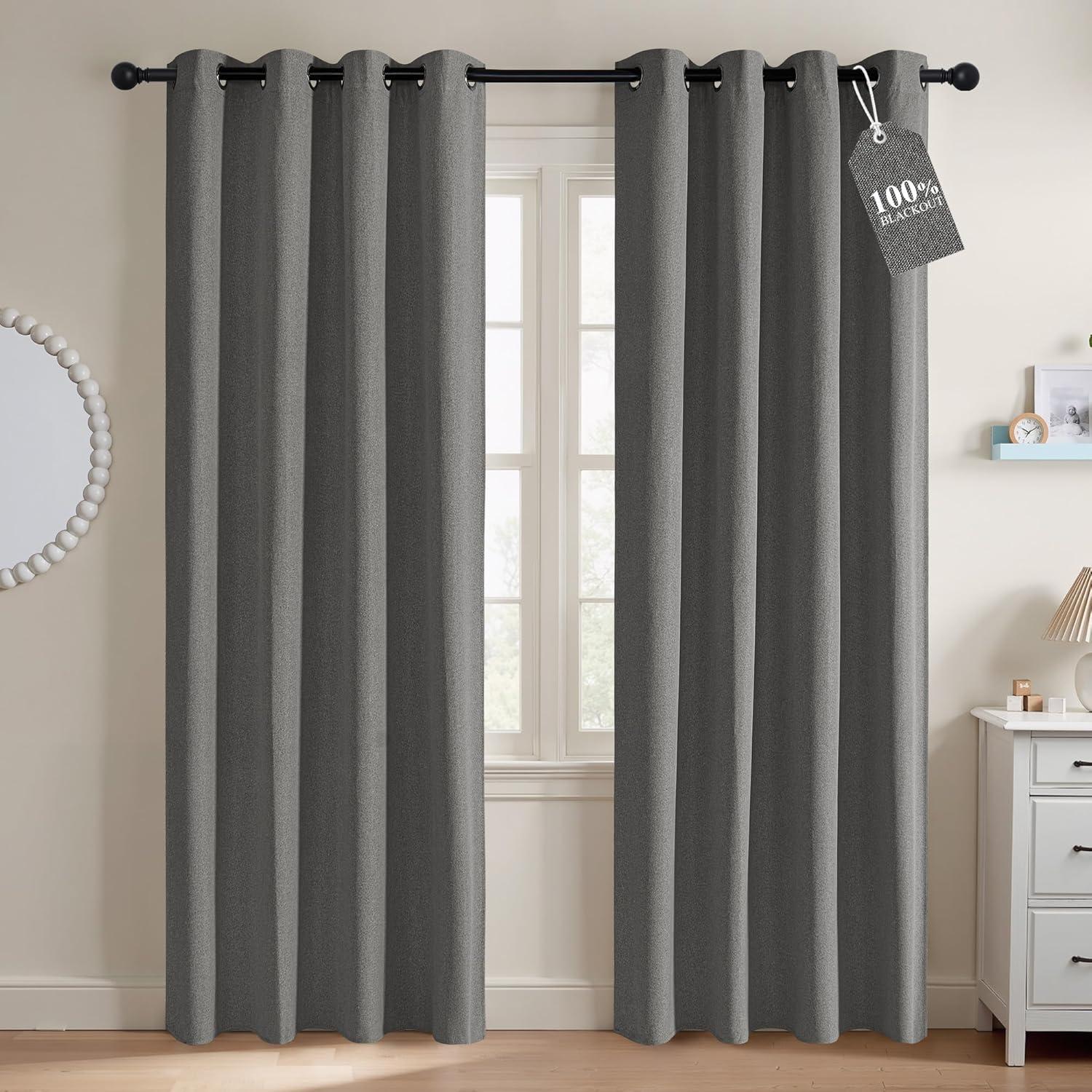 imageNICETOWN 100 Blackout Curtains for Bedroom W52 x L96 Pair Grey Crisp Faux Linen Thermal Insulated ampamp Energy Efficient Light Blocking Shield for Living Room Dining RoomGrey