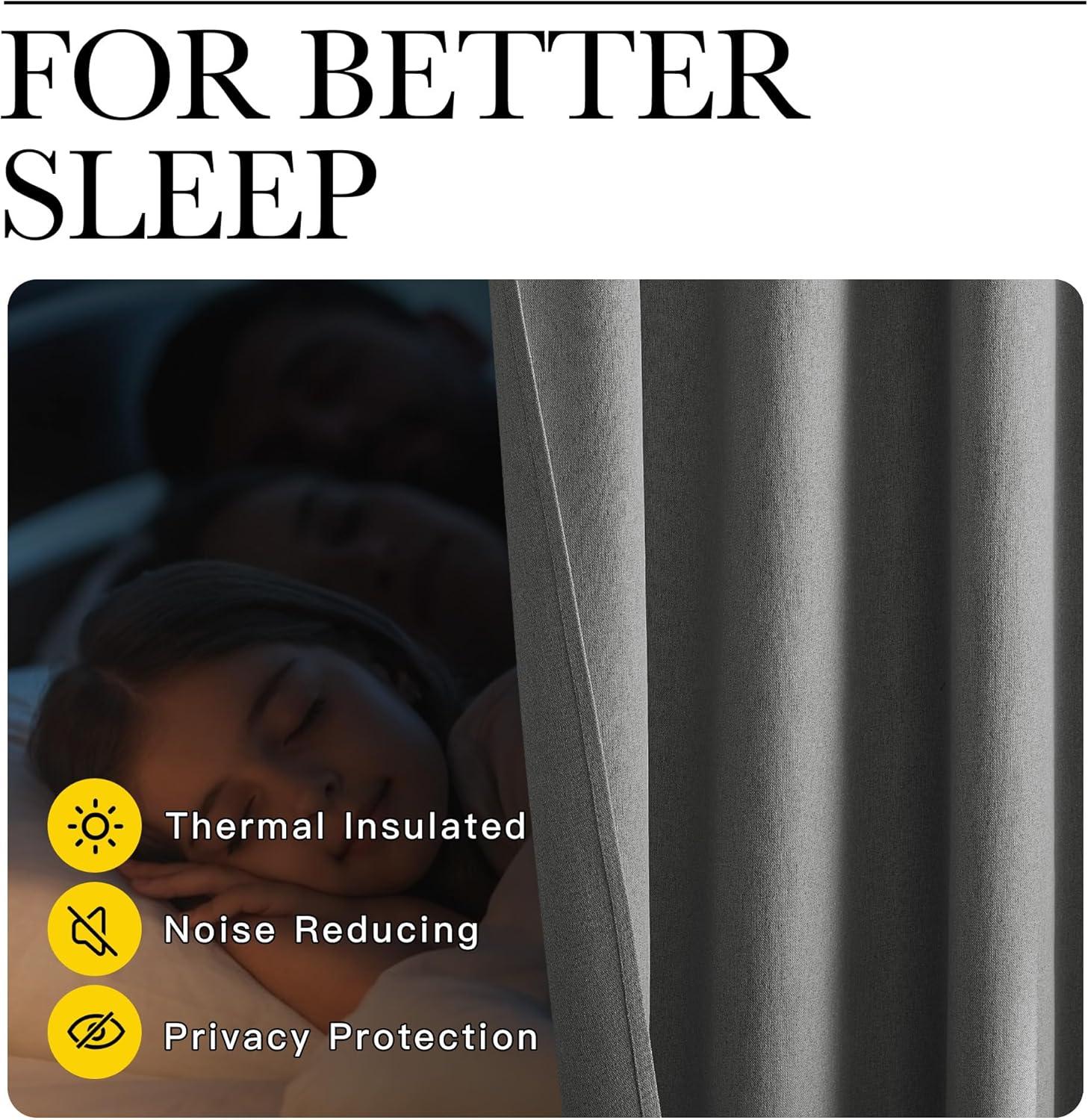 imageNICETOWN 100 Blackout Curtains for Bedroom W52 x L96 Pair Grey Crisp Faux Linen Thermal Insulated ampamp Energy Efficient Light Blocking Shield for Living Room Dining RoomGrey