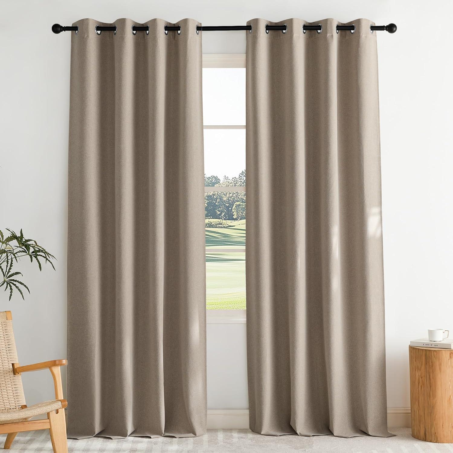 imageNICETOWN 100 Blackout Curtains for Bedroom W52 x L96 Pair Grey Crisp Faux Linen Thermal Insulated ampamp Energy Efficient Light Blocking Shield for Living Room Dining RoomTaupe