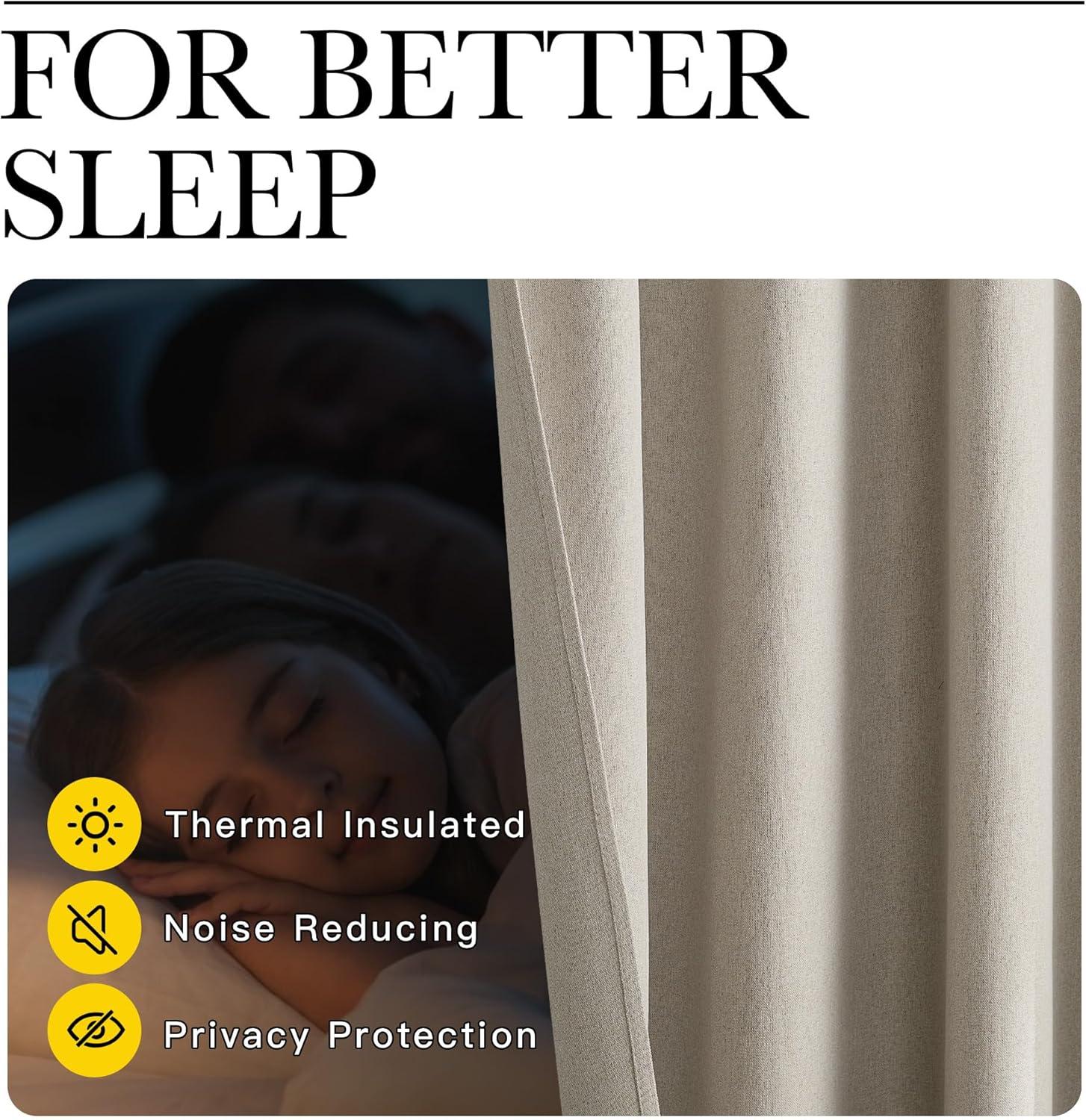 imageNICETOWN 100 Blackout Curtains for Bedroom W52 x L96 Pair Grey Crisp Faux Linen Thermal Insulated ampamp Energy Efficient Light Blocking Shield for Living Room Dining RoomNatural