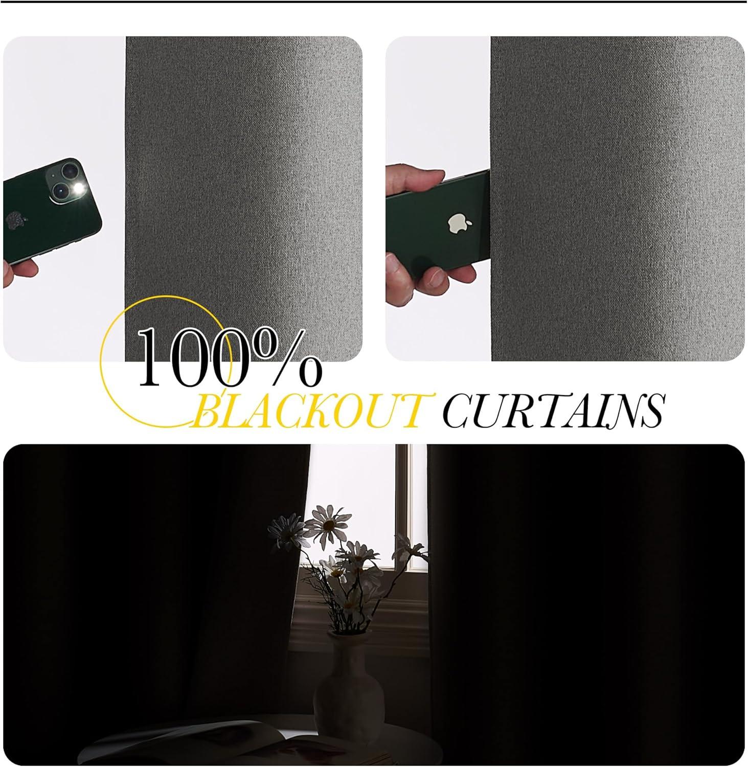 imageNICETOWN 100 Blackout Curtains for Bedroom W52 x L96 Pair Grey Crisp Faux Linen Thermal Insulated ampamp Energy Efficient Light Blocking Shield for Living Room Dining RoomGrey