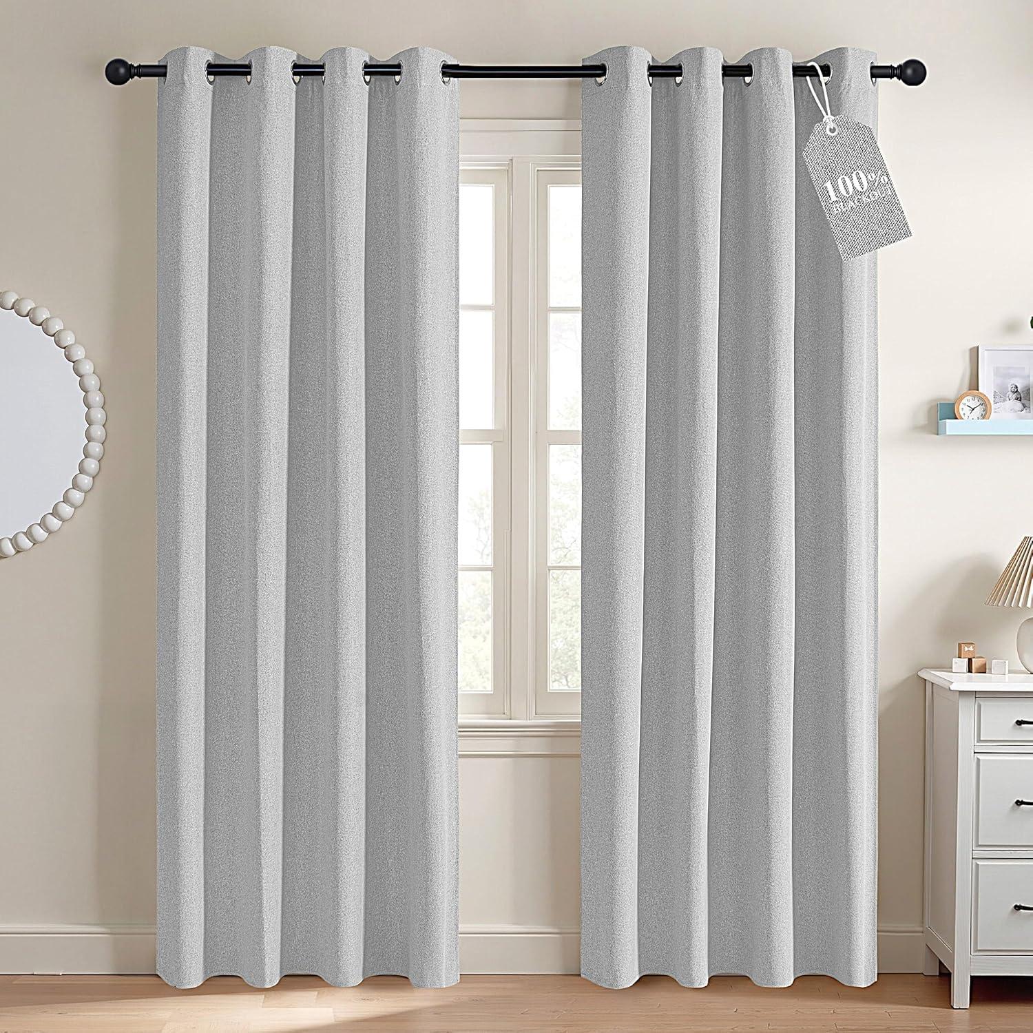imageNICETOWN 100 Blackout Curtains for Bedroom W52 x L96 Pair Grey Crisp Faux Linen Thermal Insulated ampamp Energy Efficient Light Blocking Shield for Living Room Dining RoomGreyish White