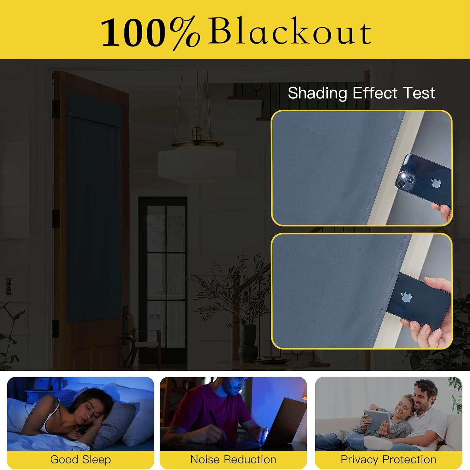 imageNICETOWN 100 Blackout French Door Curtains Privacy Curtains for Window 26 X 50 Inch Long Room Darkening Drapes Thermal Insulated Door Window Shades for Bedroom 1 Panel KhakiStone Blue