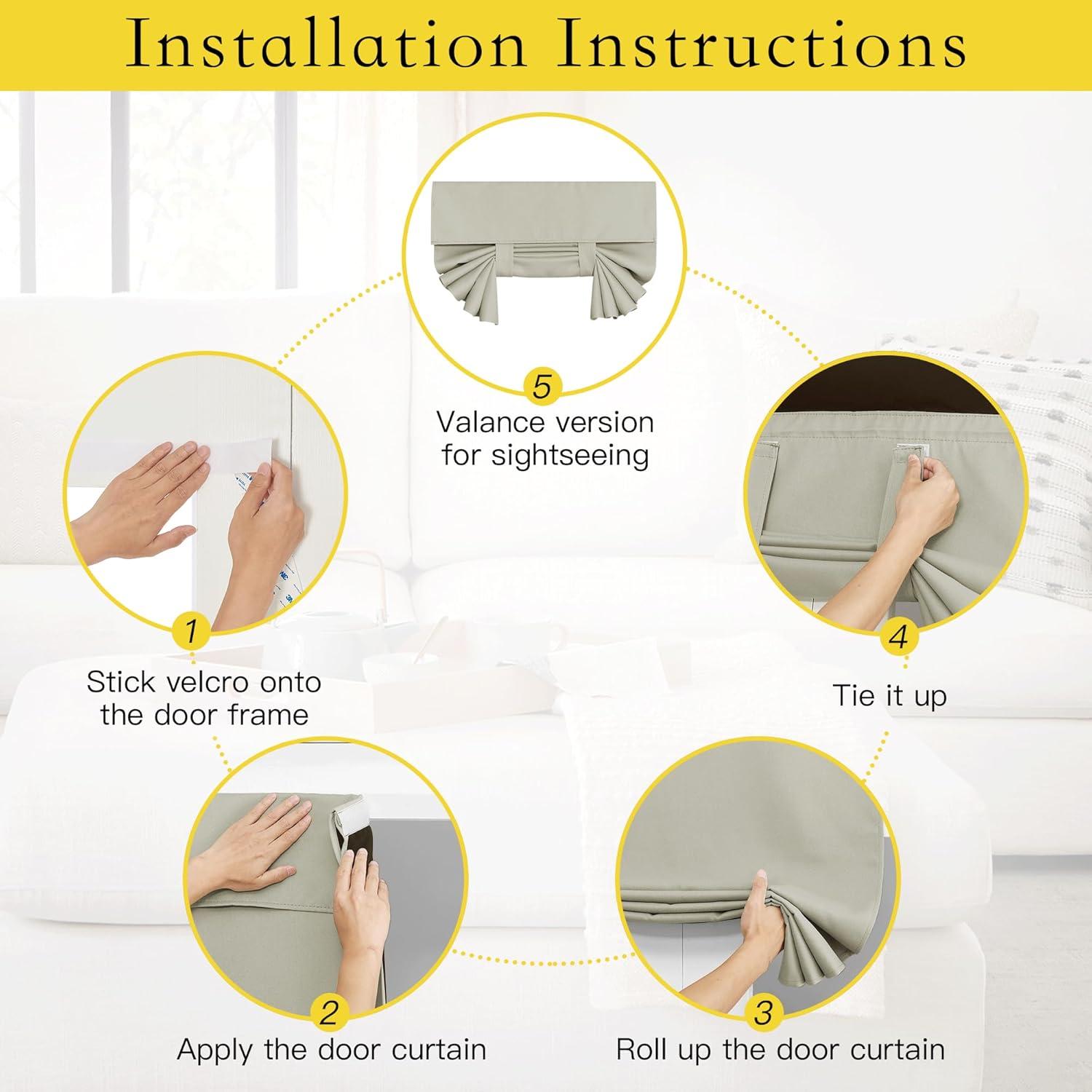 imageNICETOWN 100 Blackout French Door Curtains Privacy Curtains for Window 26 X 50 Inch Long Room Darkening Drapes Thermal Insulated Door Window Shades for Bedroom 1 Panel KhakiSand