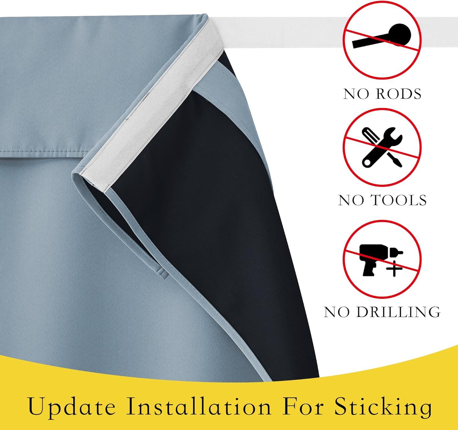 imageNICETOWN 100 Blackout French Door Curtains Privacy Curtains for Window 26 X 50 Inch Long Room Darkening Drapes Thermal Insulated Door Window Shades for Bedroom 1 Panel KhakiGreyish Blue